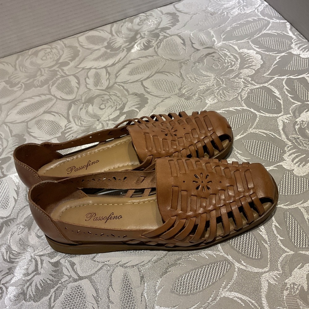 Passofino Huarache Sandals Women Size 7 Brown Excellent Woven Leather Flats - Picture 5 of 5